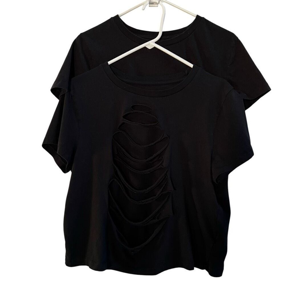 Lot of 2 Universal Thread Womens Size XL Pullover Cropped Tops Black Destroyed